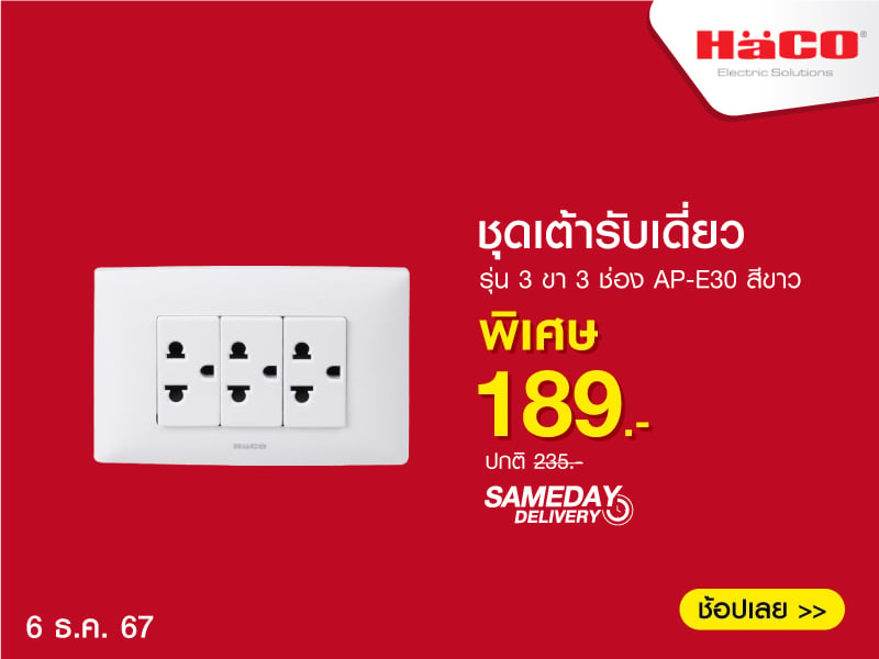 ชุดเต้ารับเดี่ยว 3 ขา 3 ช่อง HACO