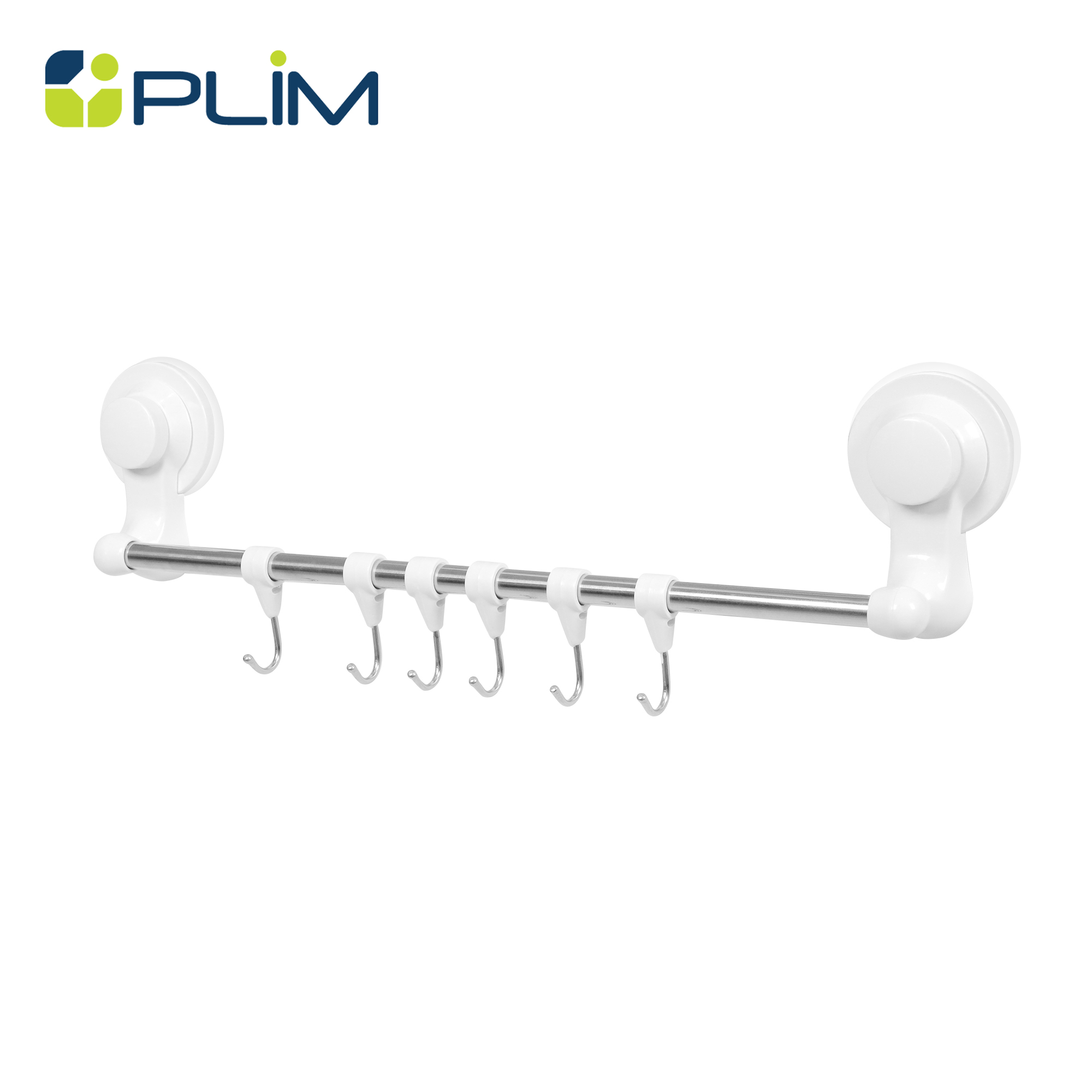 ราวแขวนสุญญากาศ 42.2 ซม. พร้อมขอแขวน 6 ชิ้น PLIM SL5070 สีขาว