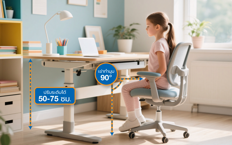 The girl sat on an ergonomic writing chair