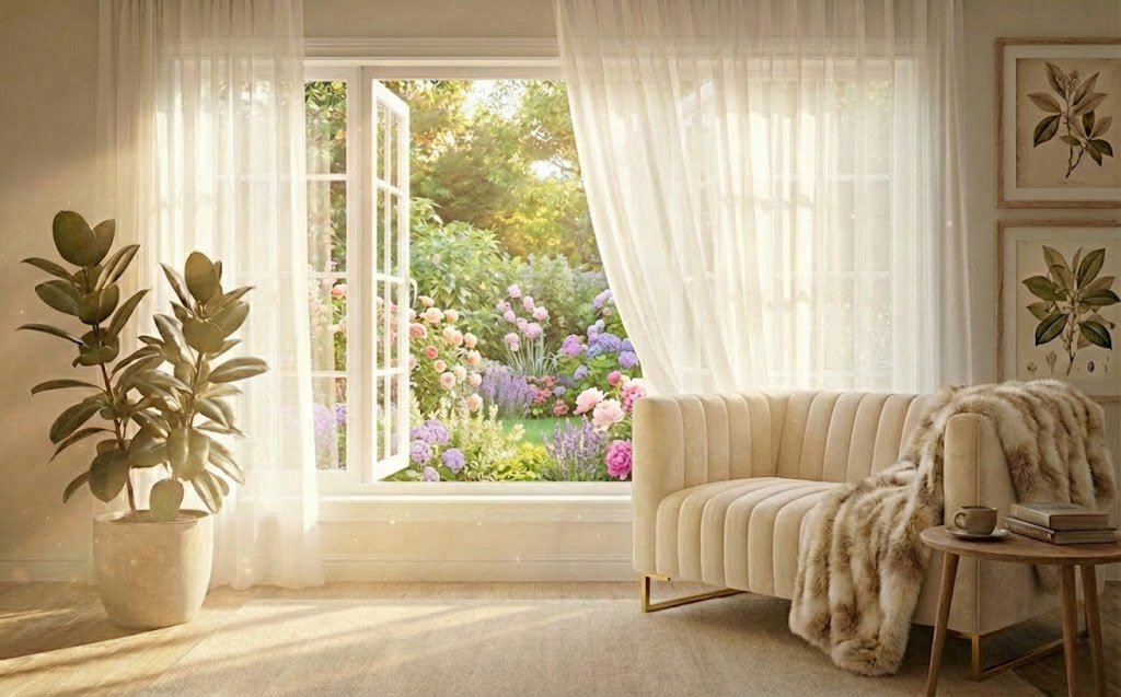 ม่านโปร่ง แต่งห้องนั่งเล่น