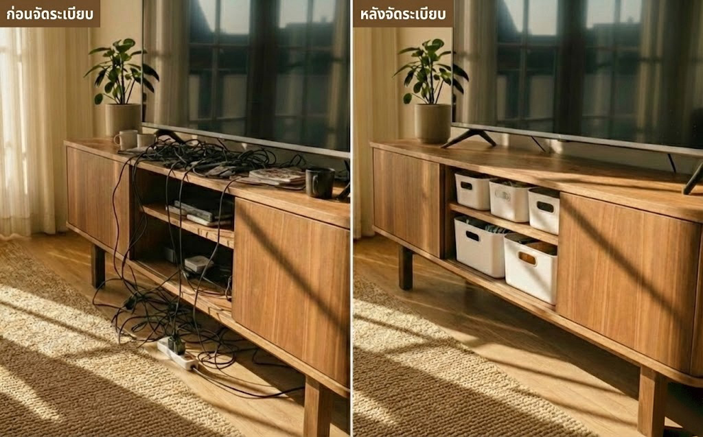 จัดระเบียบชั้นวางทีวี