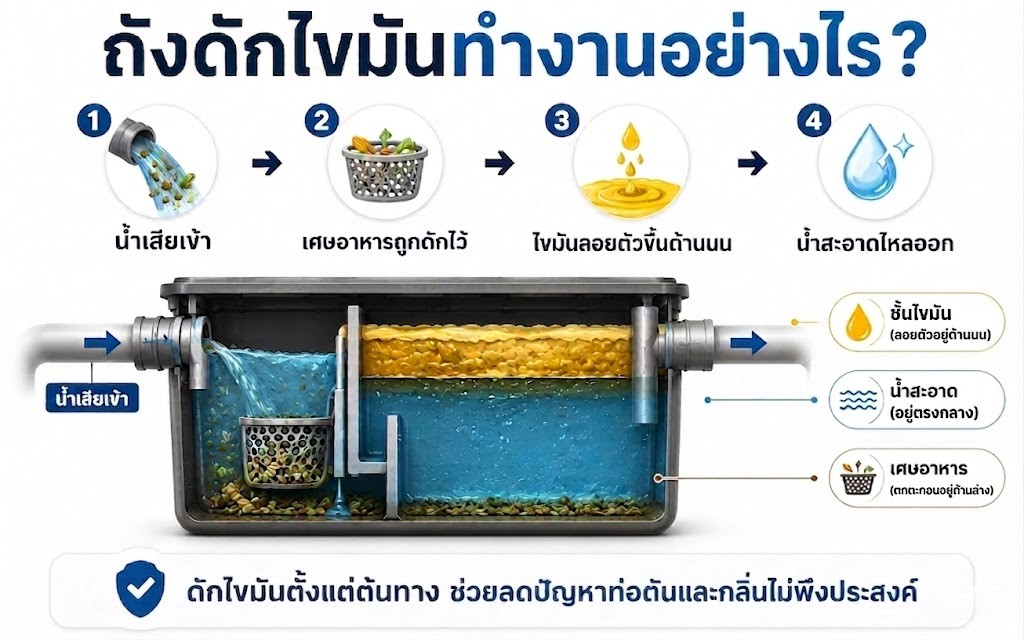แผนภาพการทำงานของถังดักไขมัน