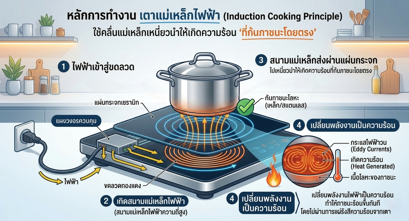 หลักการทำงานเตาแม่เหล็กไฟฟ้า