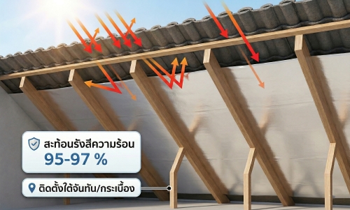 ตำแหน่งติดตั้งแผ่นสะท้อนความร้อนใต้กระเบื้องหลังคา