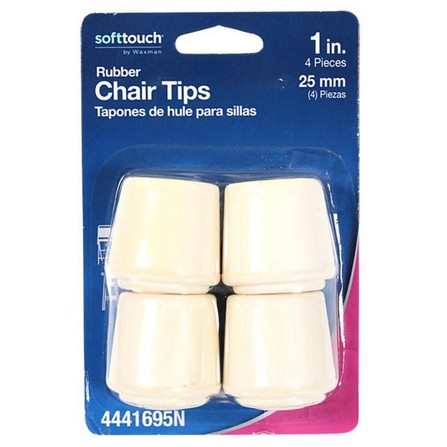 RUBBER CHAIR LEG TIP SOFT TOUCH ROUND 1IN WHITE 4EA