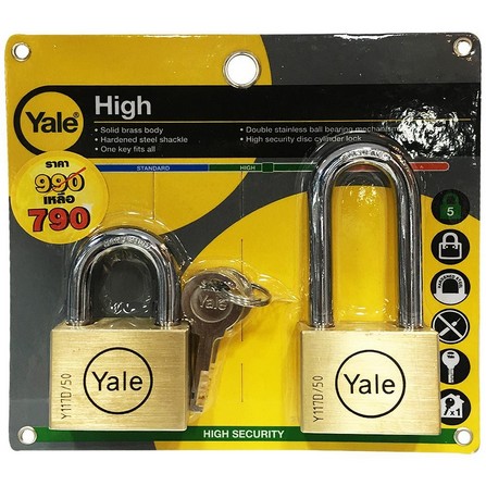 KEYED ALIKE PADLOCK YALE BD50SS-50LSP2 50MM 2EA/SET