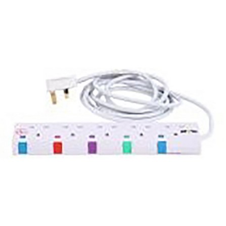 NNE TRAILING SOCKET WITH NEON & SURGE PROTECTOR 6 GANGS 2268/N6/S 3 METERS