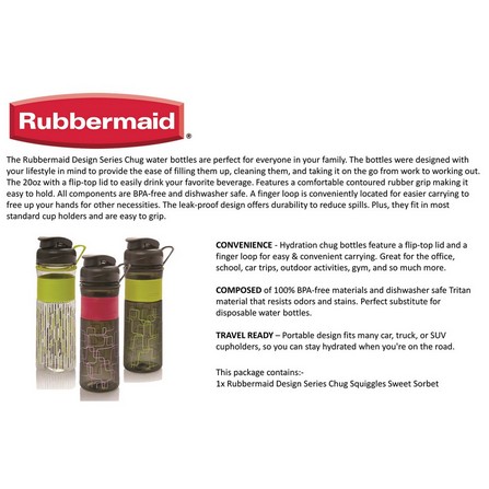 RUBBERMAID DRINKING BOTTLE DESIGNER 20OZ/600ML ELECTRICL LIME