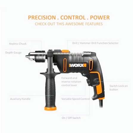 WORX IMPACT DRILL WITH 122PCS ACCESSORIES WX317.3 13MM 600W BLACK