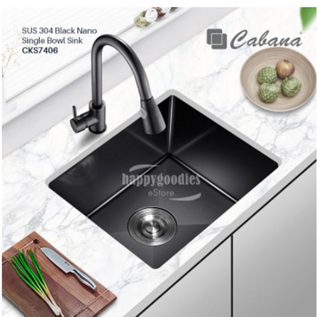 CABANA BUILT-IN UNDERMOUNT SINK 1BOWL CKS7406 NANO BLACK 60CM