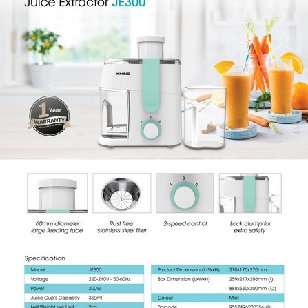 KHIND JUICE EXTRACTOR JE300 300W MINT