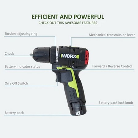 WORX DRILL BRUSHLESS WU130 10MM 12V BLACK
