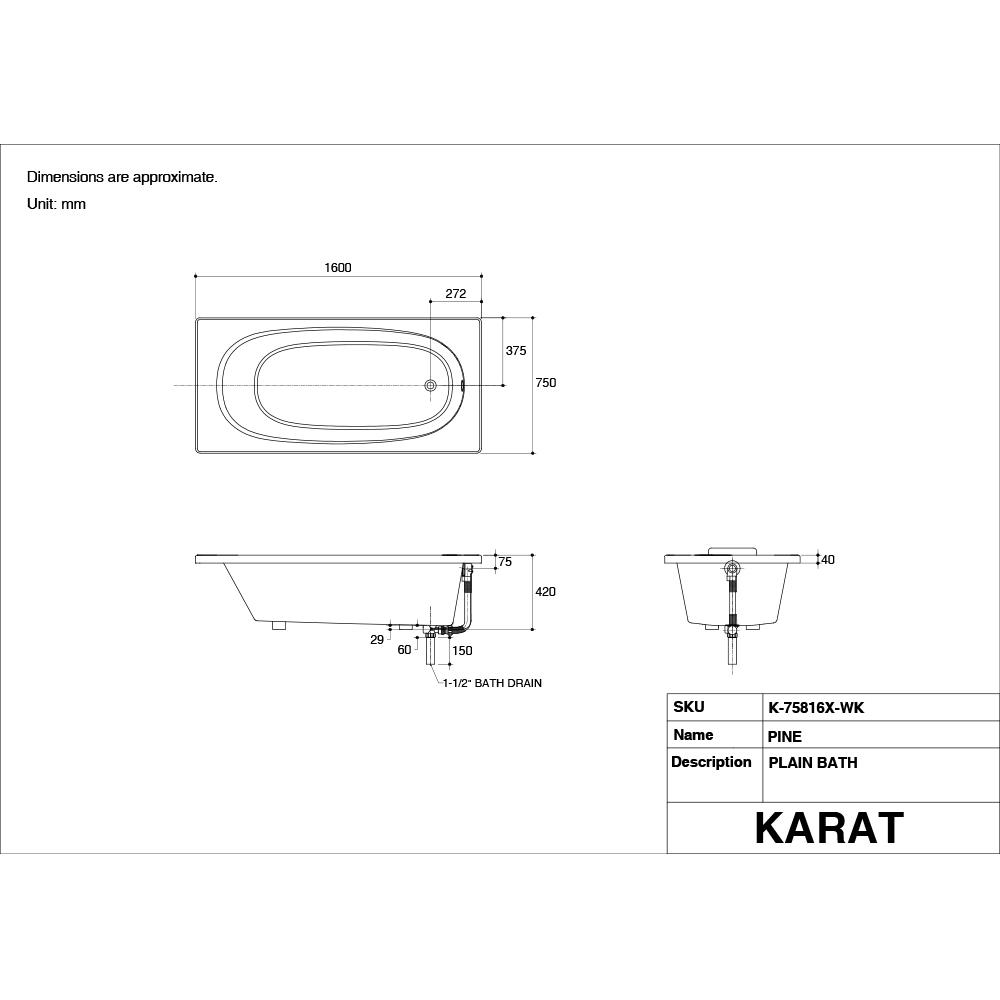 อ่างอาบน้ำ KARAT K-75816X-WK 160 ซม. สีขาว