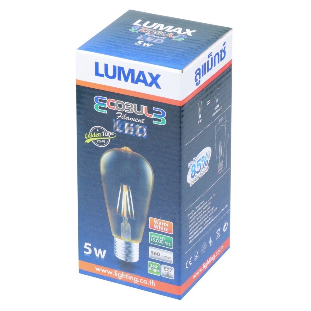 หลอด LED LUMAX FILAMENT ST64G 5 วัตต์ WARMWHITE E27