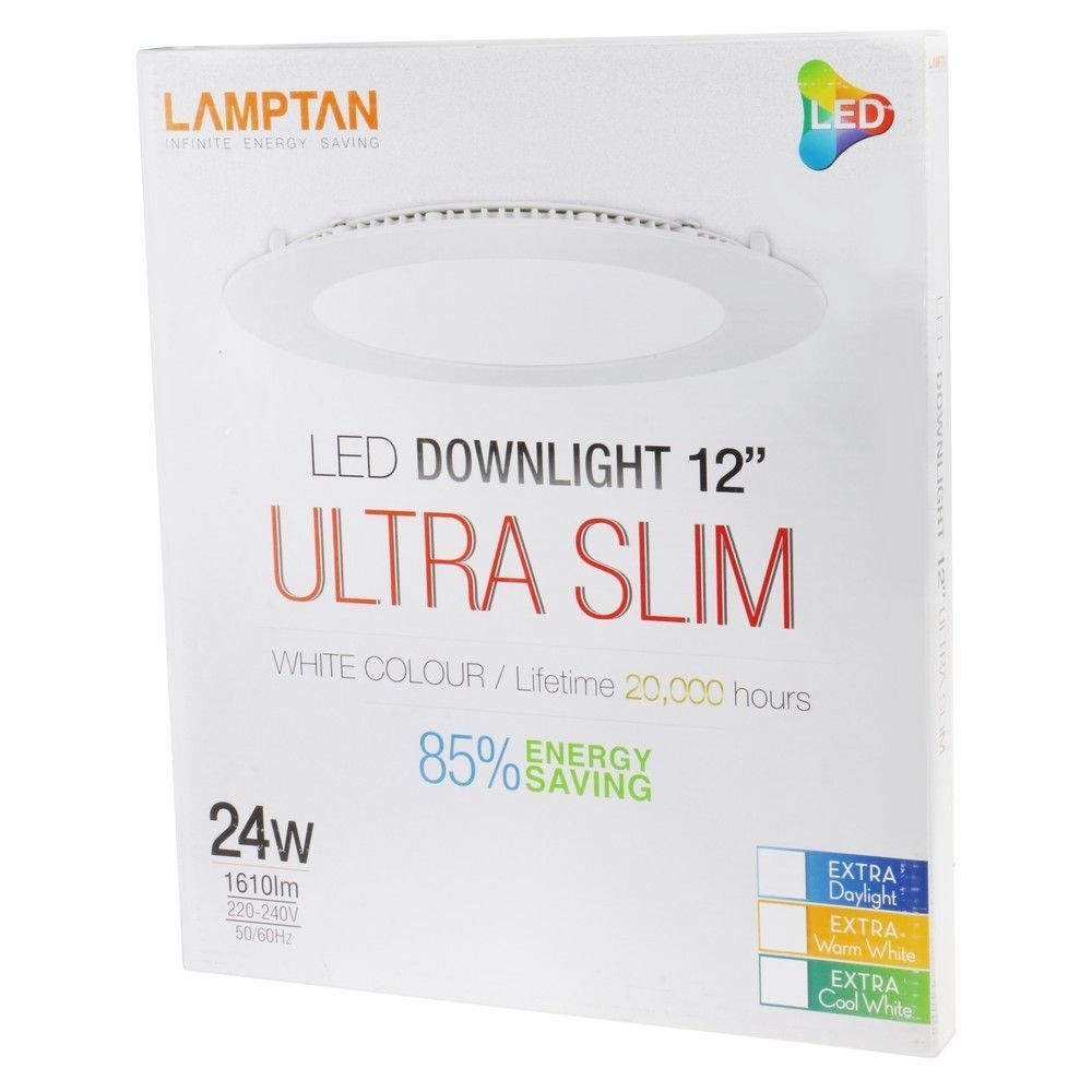 ดาวน์ไลท์ LED LAMPTAN ULTRASLIM 24 วัตต์ WARMWHITE อะลูมิเนียม 12" กลม สีขาว