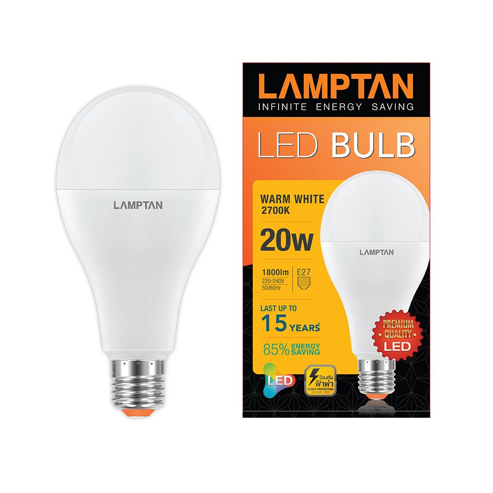 หลอด LED BULB 20 วัตต์ WARMWHITE E27 LAMPTAN