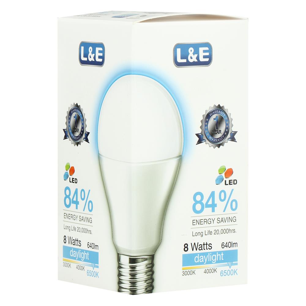 หลอด LED L&E A60 8 วัตต์ DAYLIGHT E27