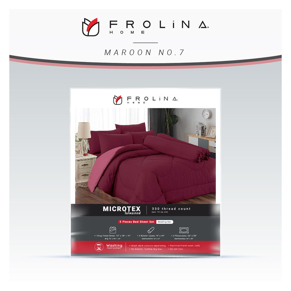 ชุดผ้าปูที่นอน 6 ฟุต 5 ชิ้น FROLINA MICROTEX สีแดง