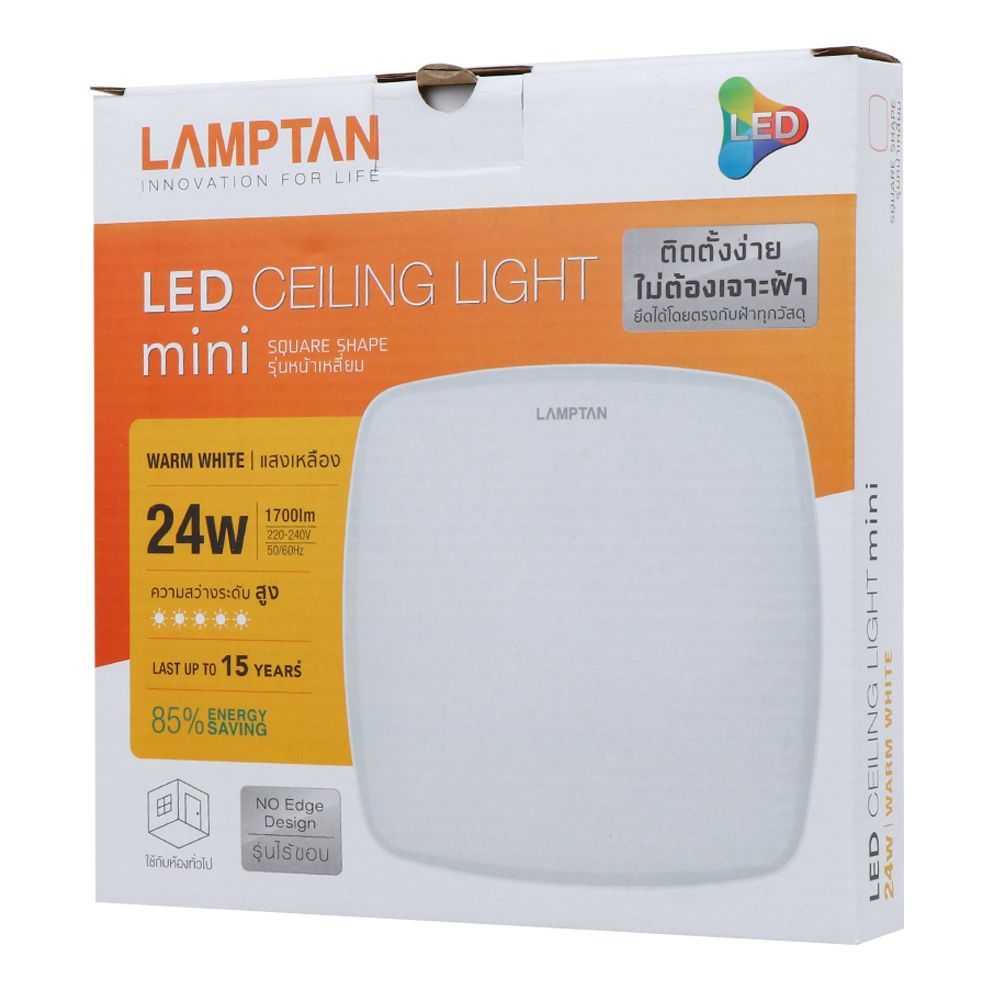 ไฟเพดาน LED LEDCEILING MINI24W WARMWHITE LAMPTAN อะลูมิเนียม/พลาสติก MODERN ขาว 8 นิ้ว