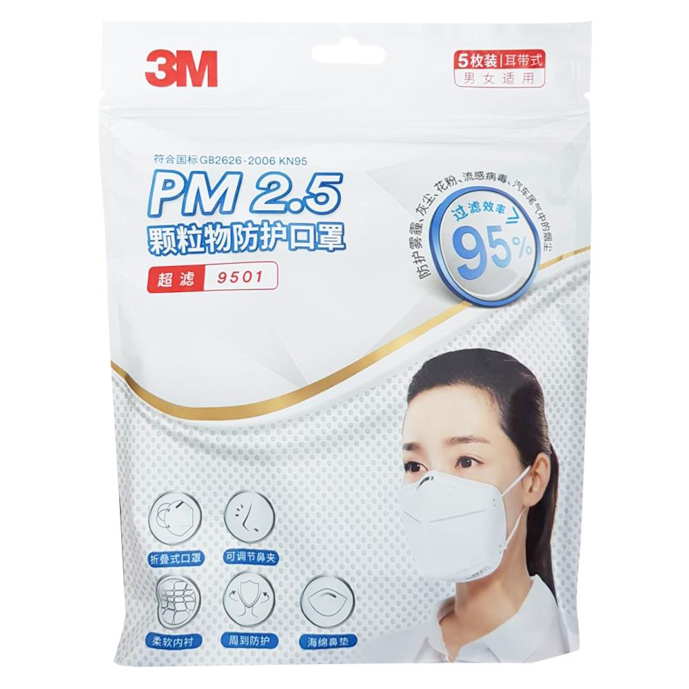 หน้ากาก PM 2.5 3M 9501 5 ชิ้น/แพ็ค สีขาว