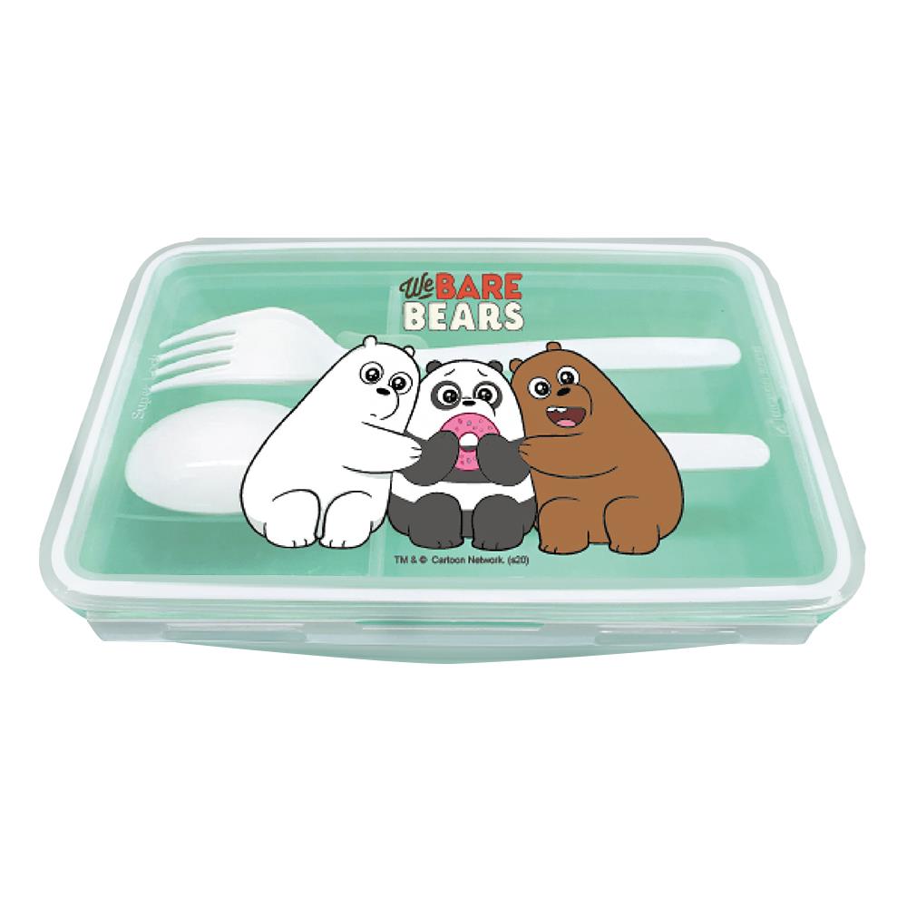 กล่องอาหาร+ช้อนส้อม SUPER LOCK WE BARE BEARS 0.9 ลิตร สีขาว/เขียว
