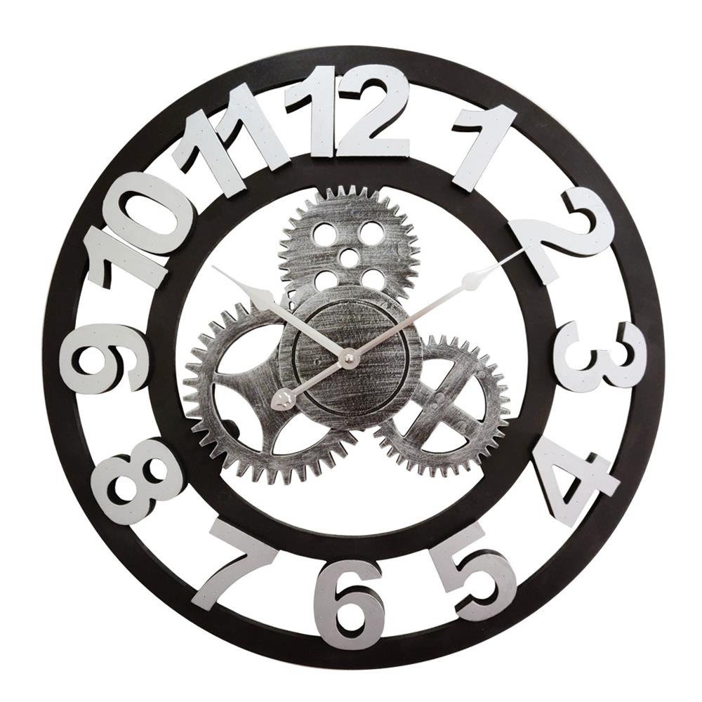 นาฬิกาแขวนไม้ HOMEHEAVEN LOFT HH50-4 19x19 นิ้ว สีดำ-เงิน