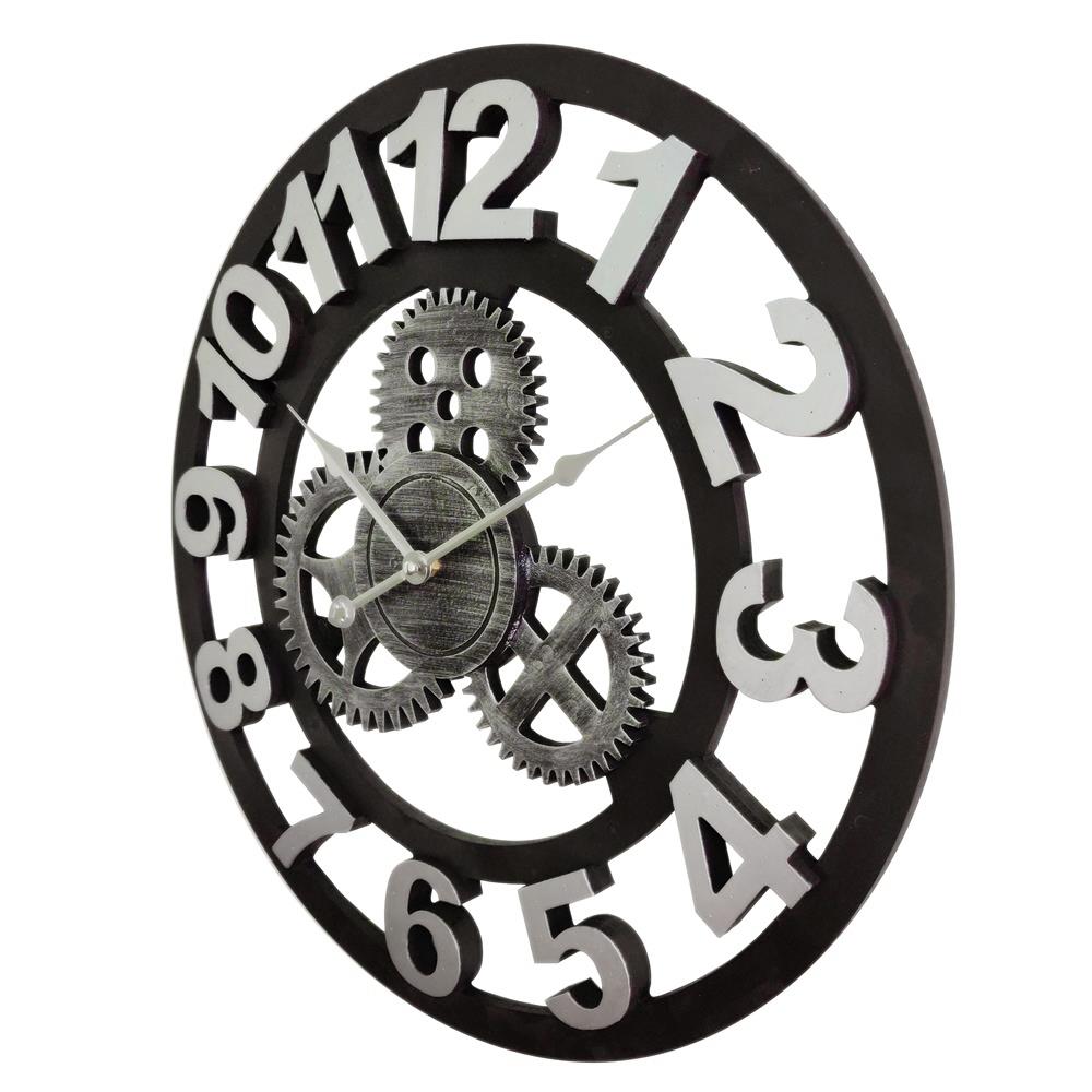 นาฬิกาแขวนไม้ HOMEHEAVEN LOFT HH50-4 19x19 นิ้ว สีดำ-เงิน