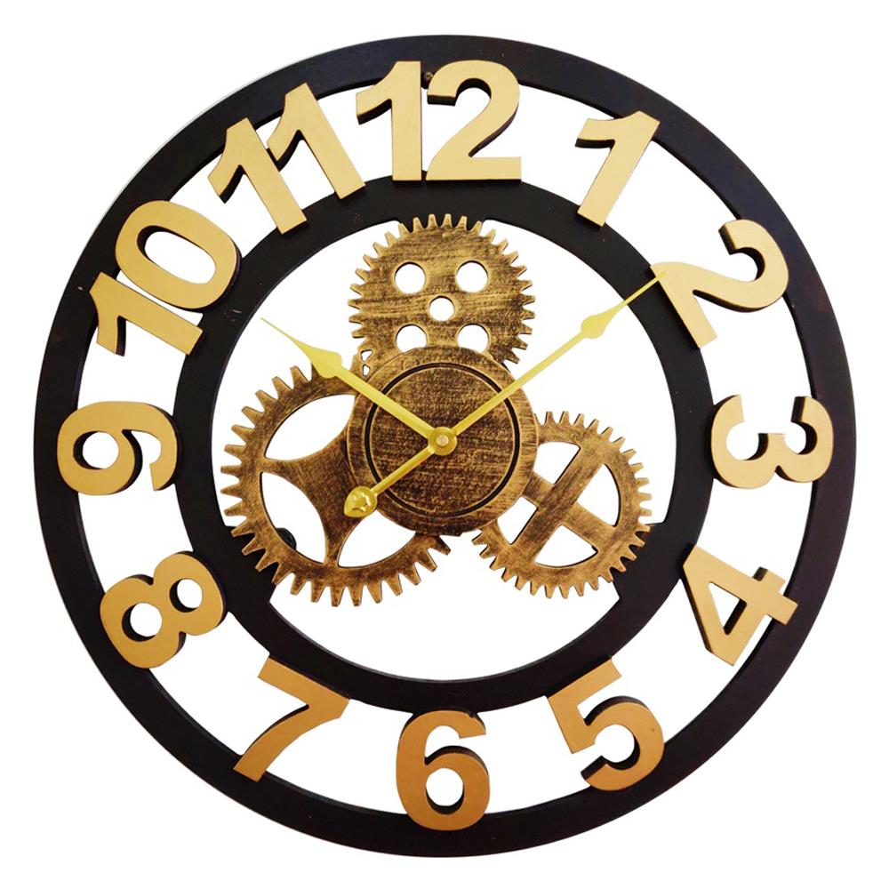 นาฬิกาแขวนไม้ HOMEHEAVEN LOFT HH50-3 19x19 นิ้ว สีดำ/ทอง