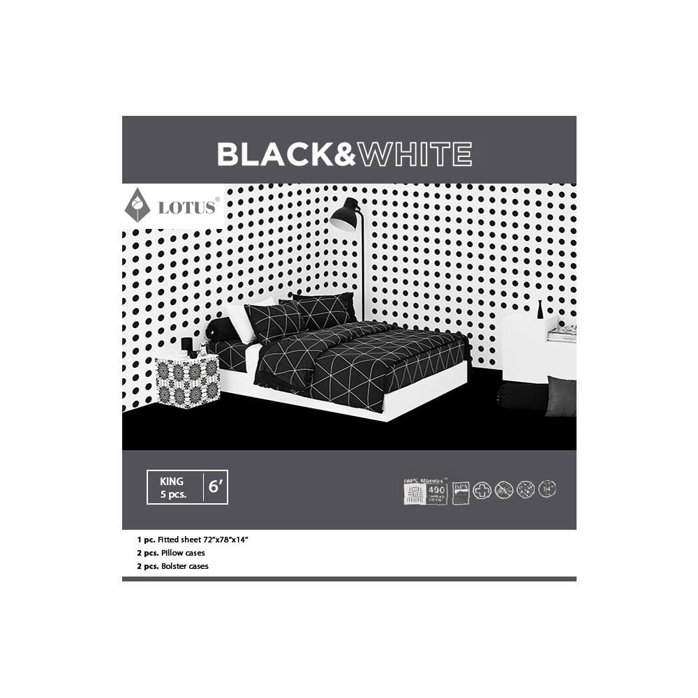 ชุดผ้าปูที่นอน 6 ฟุต 5 ชิ้น LOTUS BLACK & WHITE LI-BW 01B สีดำ