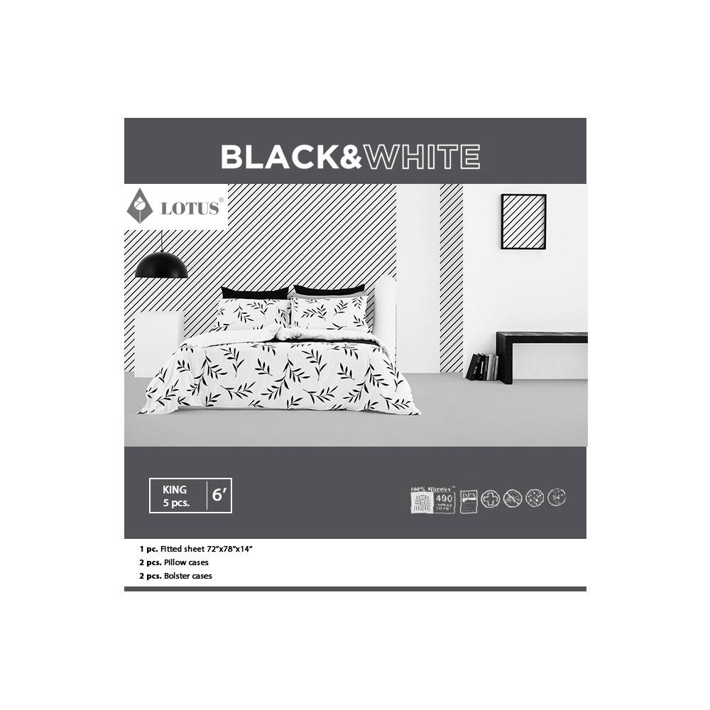 ชุดผ้าปูที่นอน 6 ฟุต 5 ชิ้น LOTUS BLACK & WHITE LI-BW 02W สีขาว