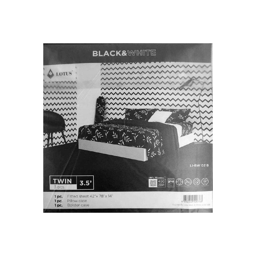 ชุดผ้าปูที่นอน 3.5 ฟุต 3 ชิ้น LOTUS BLACK & WHITE LI-BW 02B สีดำ