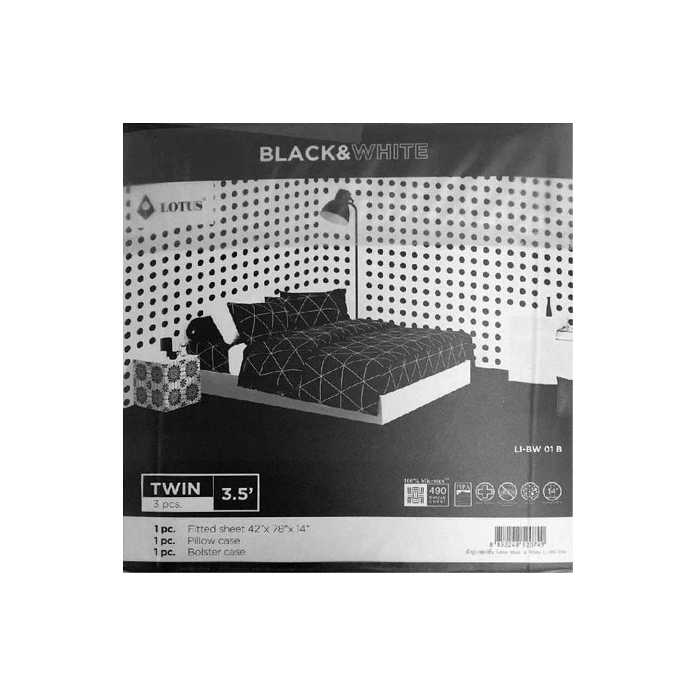 ชุดผ้าปูที่นอน 3.5 ฟุต 3 ชิ้น LOTUS BLACK & WHITE LI-BW 01B สีดำ