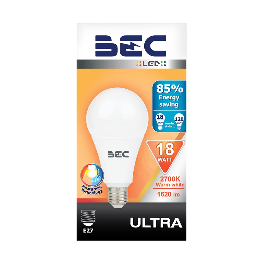 หลอด LED BEC A80 ULTRA 18 วัตต์ WARMWHITE E27