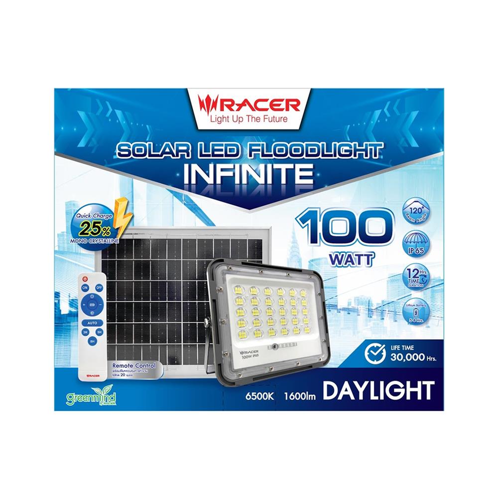 ไฟสปอตไลท์ SOLAR RACER FL100WDL 100 วัตต์ DAYLIGHT สีดำ