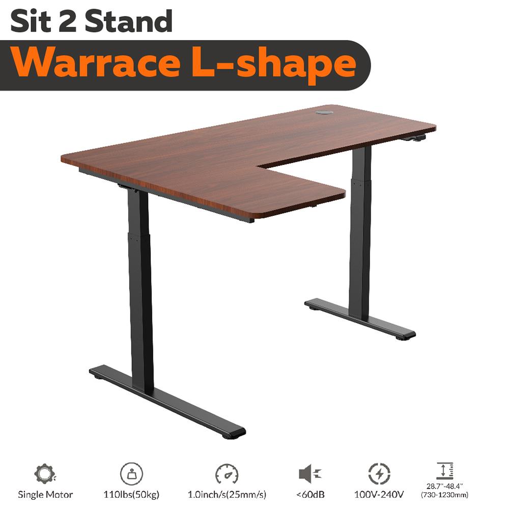 โต๊ะทำงานปรับระดับ ERGOTREND SIT 2 STAND WARRACE L-SHAPE 140 ซม. สี มะฮอกกานี/ดำ