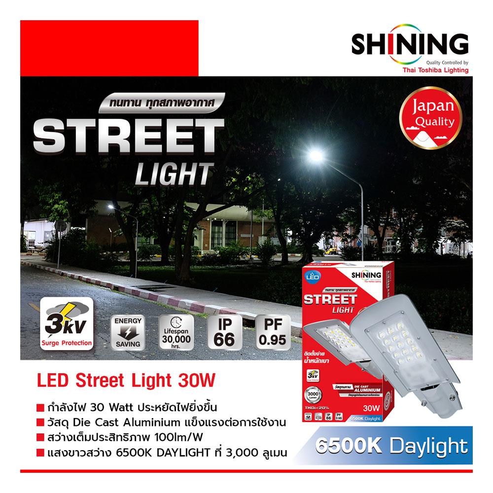 ไฟถนน LED SHINING S-ST03065F-1 30 วัตต์ DAYLIGHT สีเทา