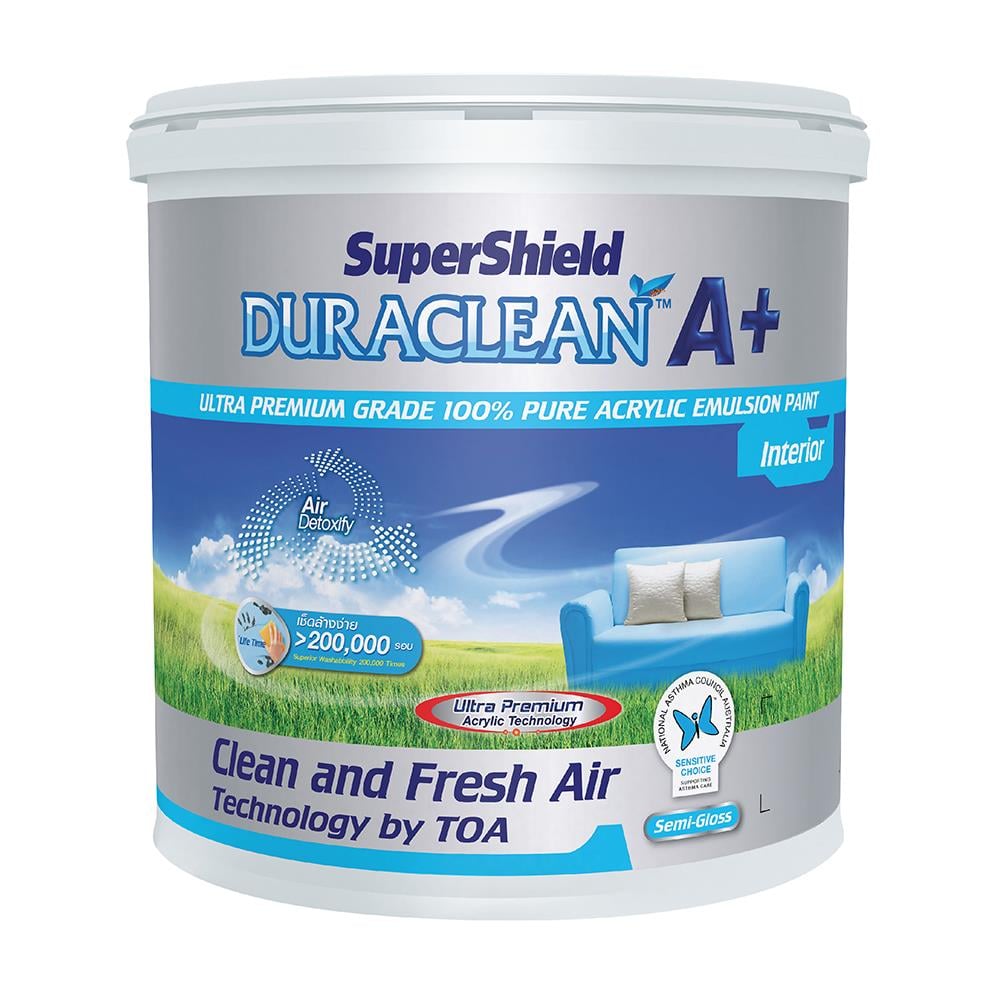 สีน้ำทาภายใน TOA SUPERSHIELD DURACLEAN A+ BASE A กึ่งเงา 2.5 แกลลอน