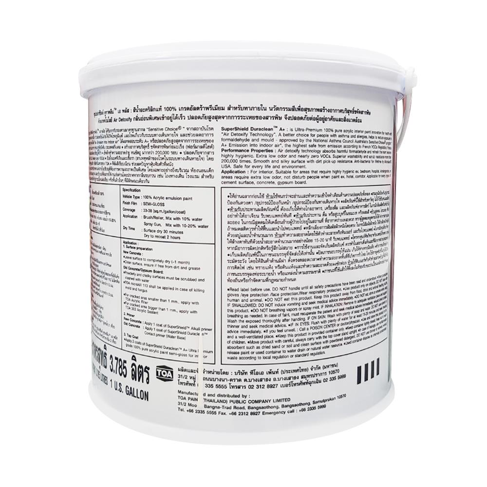 WATER-BASED INTERIOR PAINT TOA SUPERSHIELD DURACLEAN A PLUS #0100 WHITE SEMI-GLOSS 1GAL