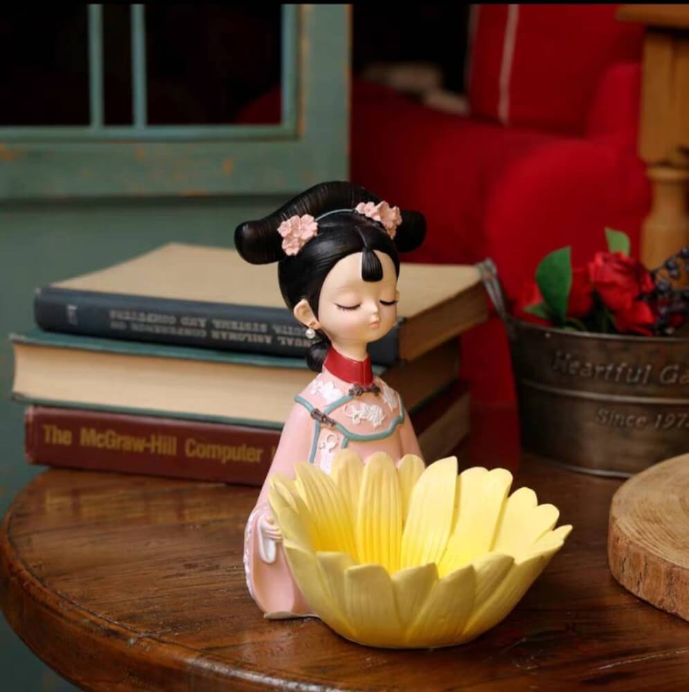 ถาดวางของเอนกประสงค์ 109inhome รุ่น สาวจีนโบราณถาดดอกไม้ ชุดชมพู