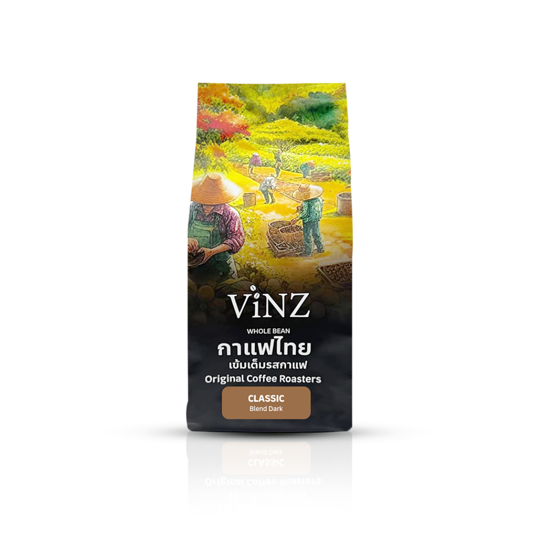 เมล็ดกาแฟ ViNZ ดอยช้าง คลาสสิค อาราบิก้า เบลน โรบัสต้า,พีเบอร์รี่ คั่วเข้ม 1 ถุง 250 กรัม_0