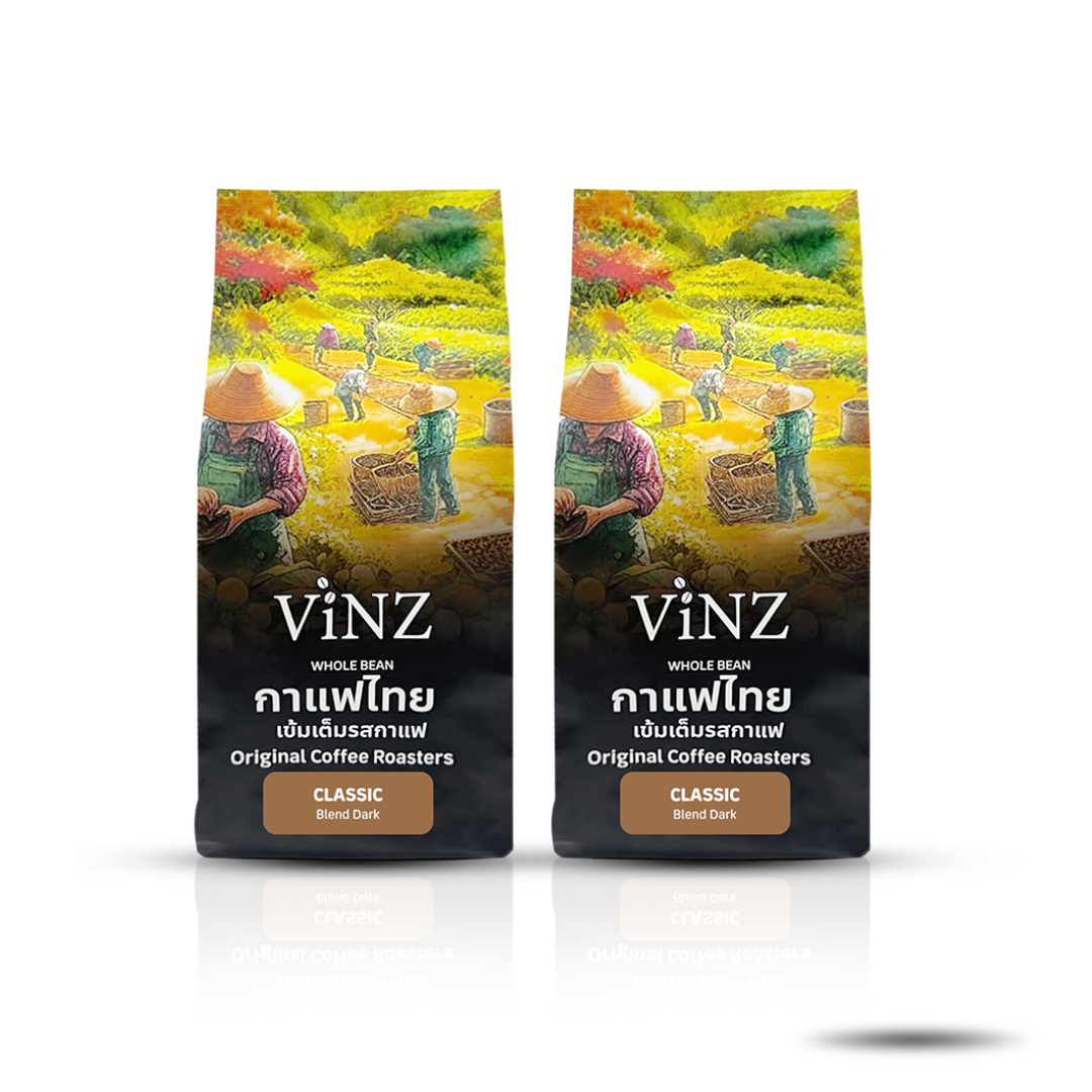 กาแฟคั่วบด ViNZ ดอยช้าง คลาสสิค อาราบิก้า เบลน โรบัสต้า,พีเบอร์รี่ คั่วเข้ม 2 ถุง (ถุงละ 250 กรัม)_0