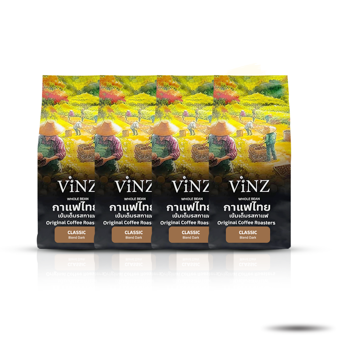 กาแฟคั่วบด ViNZ ดอยช้าง คลาสสิค อาราบิก้า เบลน โรบัสต้า,พีเบอร์รี่ คั่วเข้ม 4 ถุง (ถุงละ 250 กรัม)_0