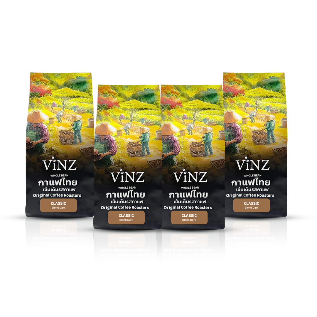 เมล็ดกาแฟ ViNZ ดอยช้าง คลาสสิค อาราบิก้า เบลน โรบัสต้า,พีเบอร์รี่ คั่วเข้ม 4 ถุง (ถุงละ 250 กรัม)_3