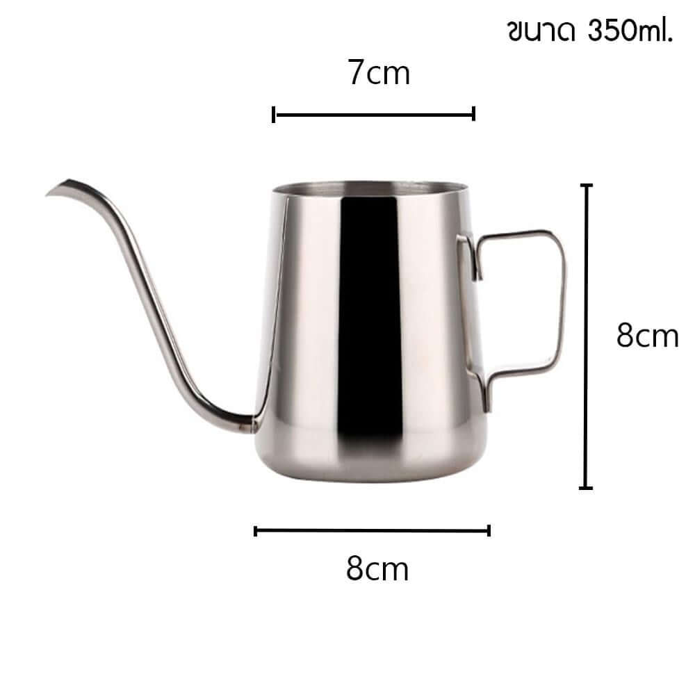 กาดริป สแตนเลส สำหรับชงกาแฟ กาปากยาว (แบบไม่มีฝาปิด) ETZEL สีเงิน 350ml มีหูจับ