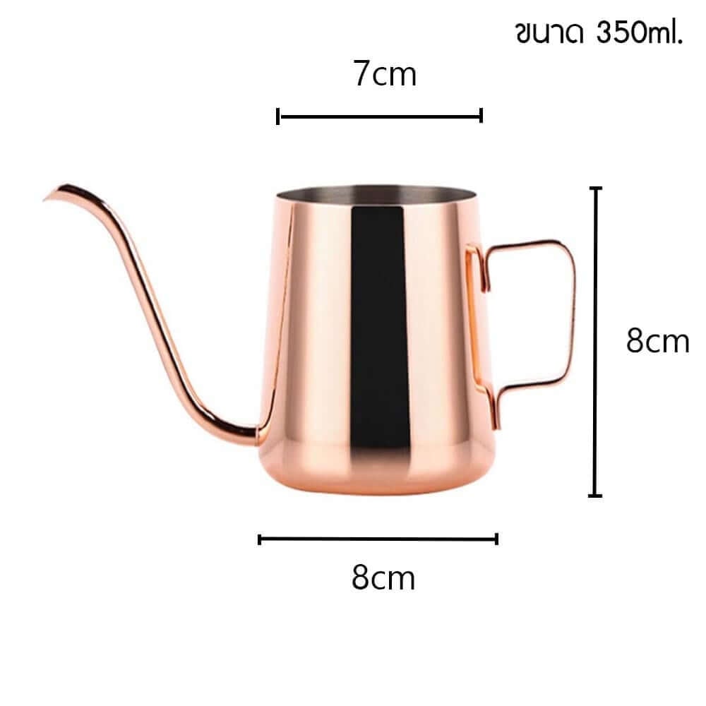 กาดริป สแตนเลส สำหรับชงกาแฟ กาปากยาว (แบบไม่มีฝาปิด) ETZEL สีชมพูโรสโกลด์ 350ml มีหูจับ