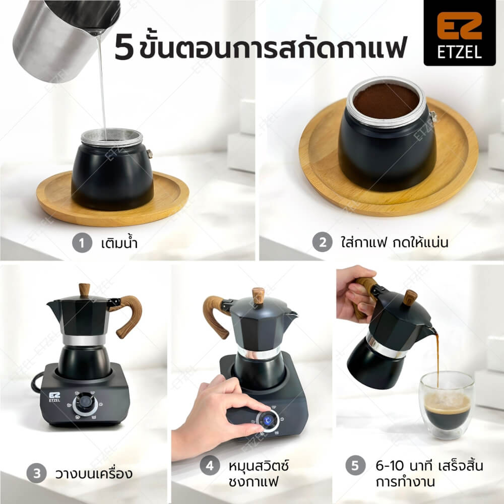 เครื่องทำฟองนมอัตโนมัติ ETZEL  รุ่น SN987 แบบ 5 in 1 พร้อมโมก้าพอท