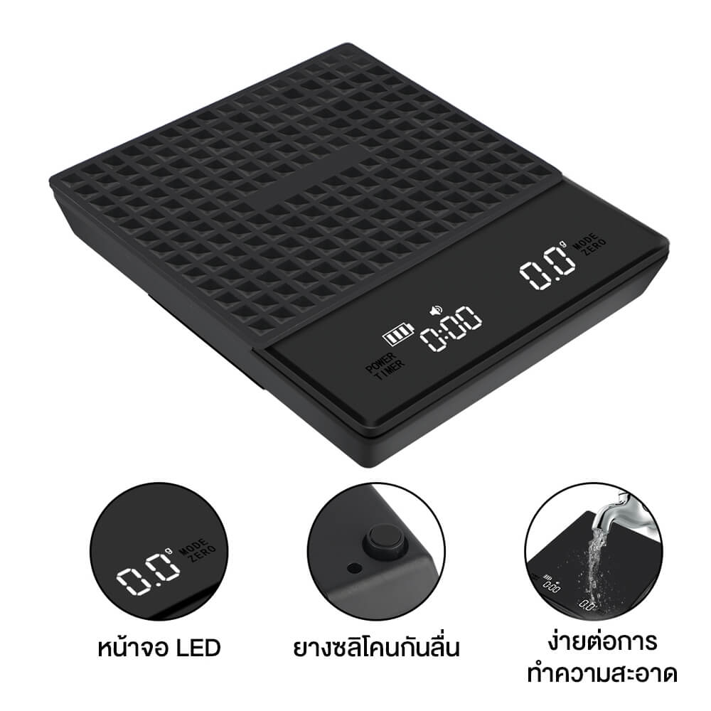 เครื่องชั่งดิจิตอลชั่งกาแฟ 3kg/0.1g มีแผ่นซิลิโคนกันลื่น ชาร์จ USB พร้อมใส่ถ่าน AAA _4