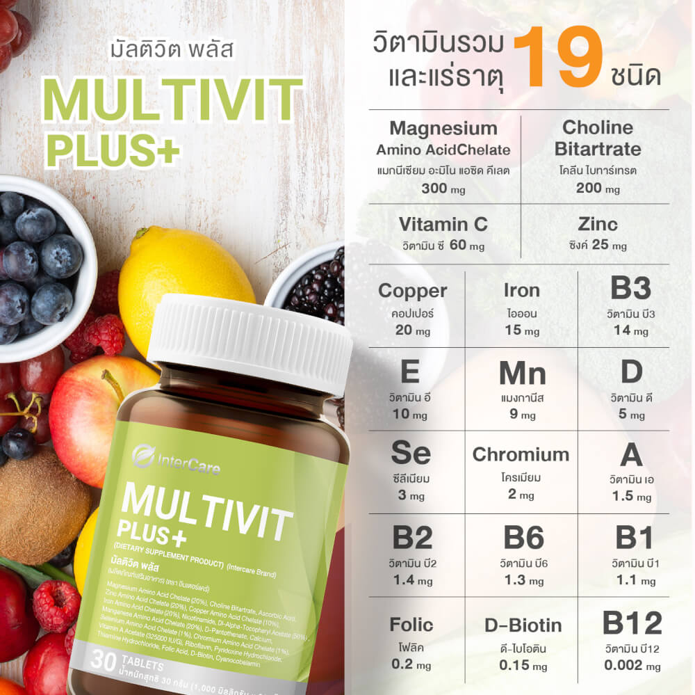 ผลิตภัณฑ์เสริมอาหาร INTERCARE มัลติวิต พลัส (1 กระปุก : 60 เม็ด)