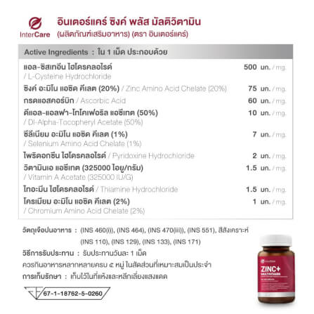 ผลิตภัณฑ์เสริมอาหาร INTERCARE ซิงค์ พลัส มัลติวิตามิน (1 กระปุก : 60 เม็ด)_8