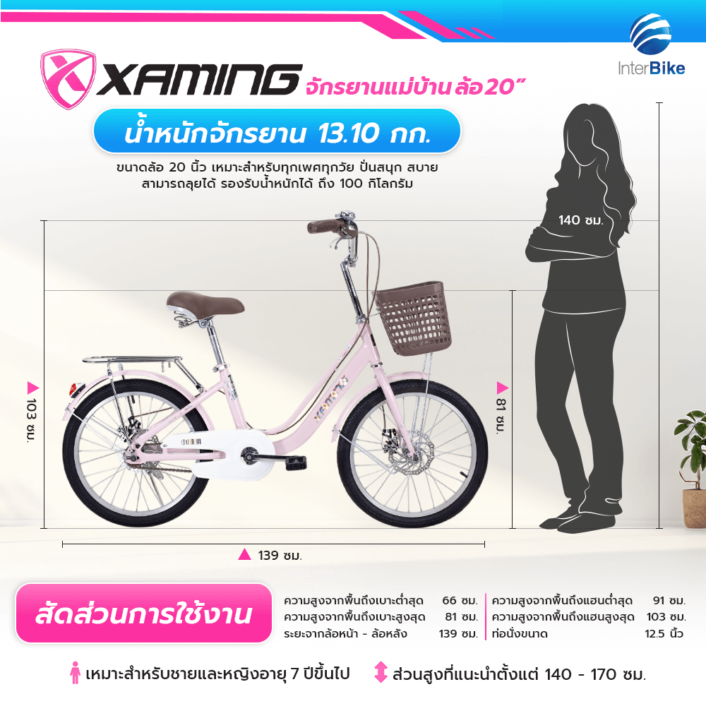 จักรยานแม่บ้าน Xaming 20 นิ้ว สีชมพู